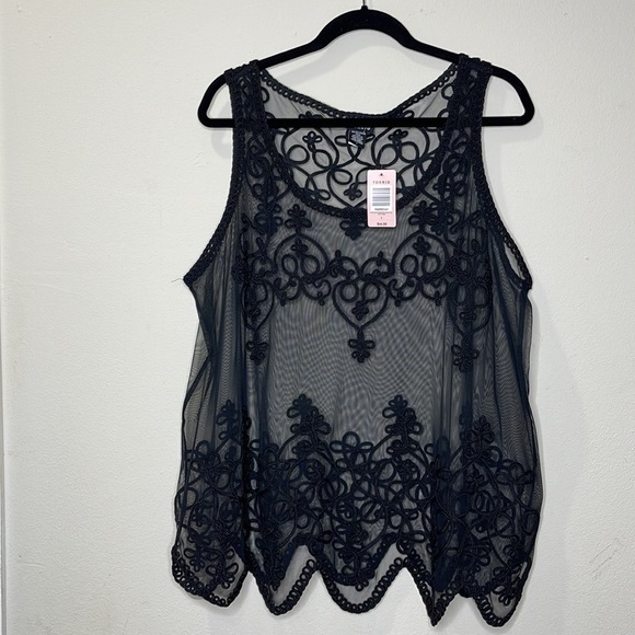 torrid Tops - Torrid Black Appliqué Mesh Embroidered Tank Top